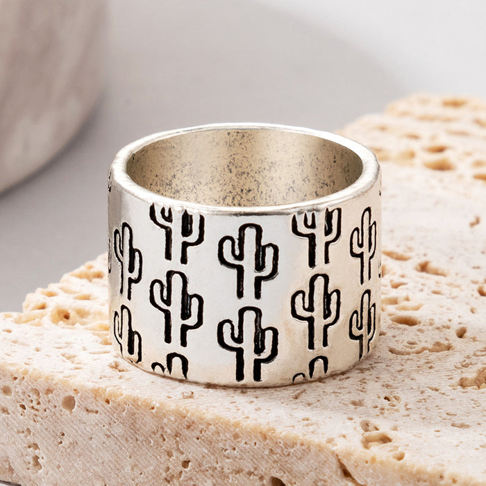 Totem letter cactus hip hop ring