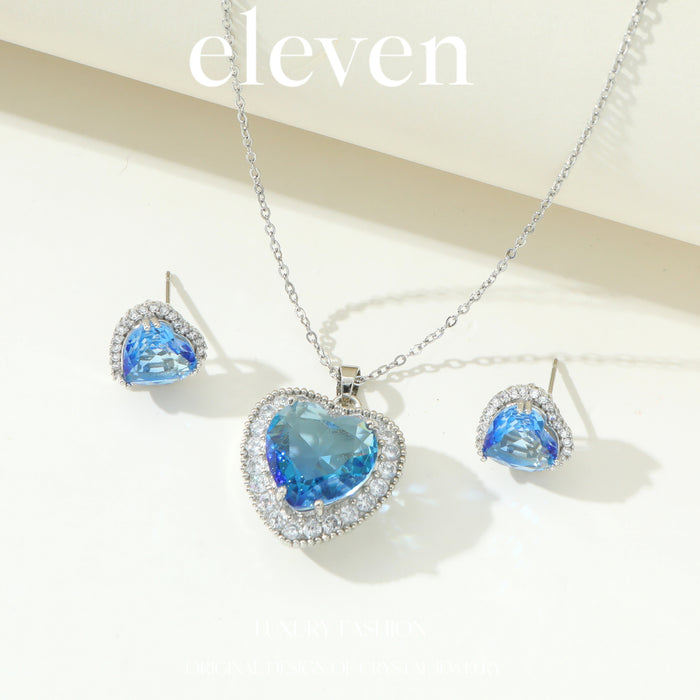 Luxurious Blue Heart Zircon Necklace Set - Trending Jewelry for Ocean-Inspired Fashion