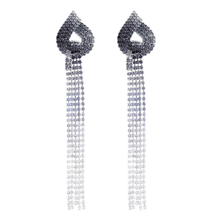 Christmas Rhinestone Tassel Earrings - Exaggerated Long Dangles for a Festive Look