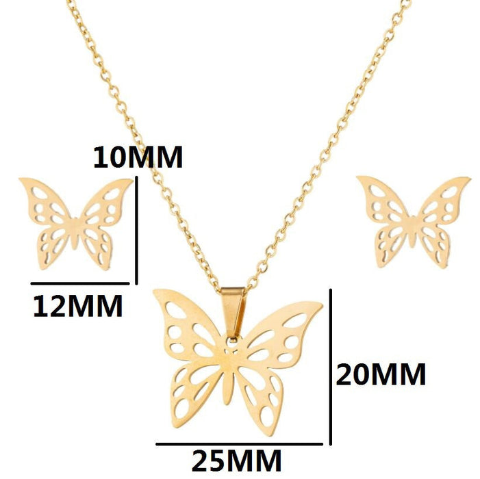 Stainless steel chain Butterfly design stainless steel set necklace - wallojewerly 