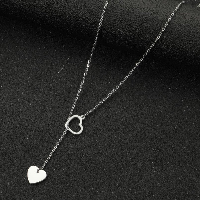 Double pendant love shaped tassel clavicle chain, Korean niche stainless steel simple necklace wholesale