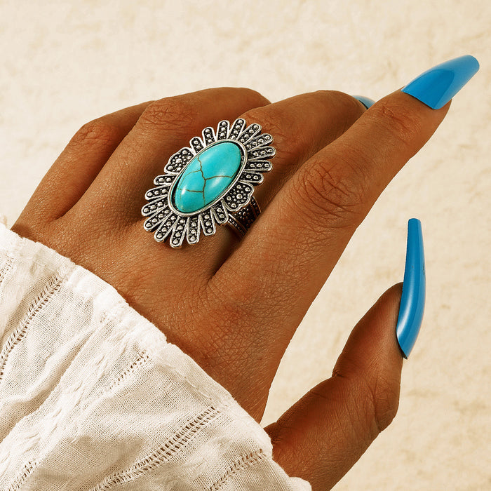 Oval turquoise ring, retro trend ring