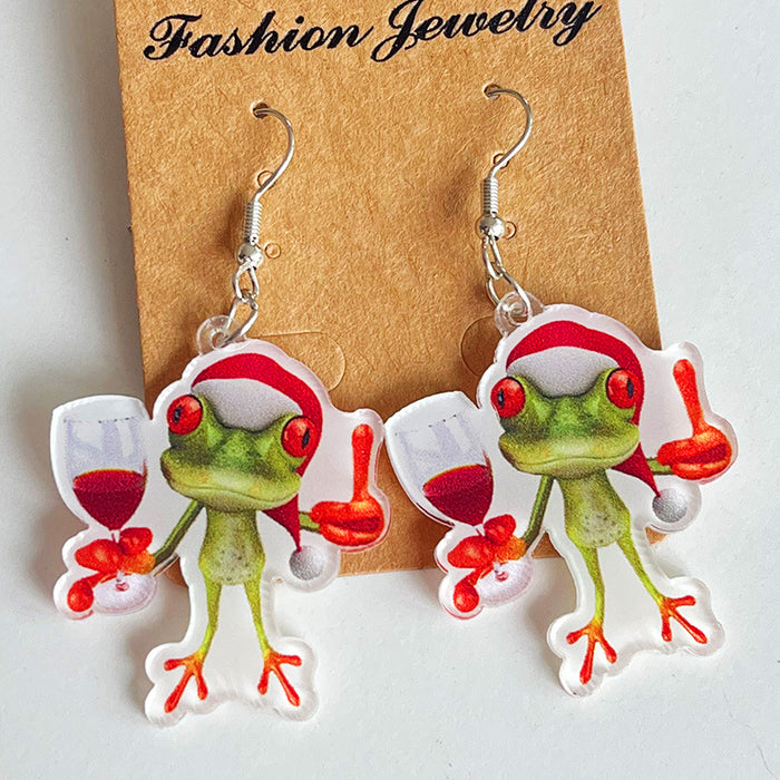 Christmas Animal Cat Earrings in Red Leather - wallojewerly 