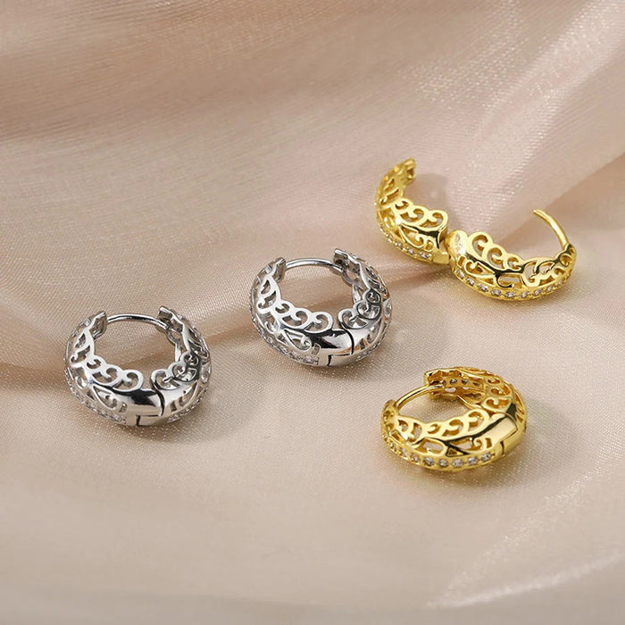 Hollow floral earrings with geometric shapes