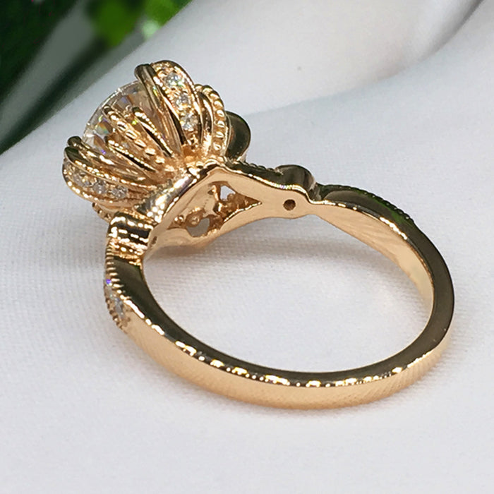 Women's flower ring, engagement ring with zircon