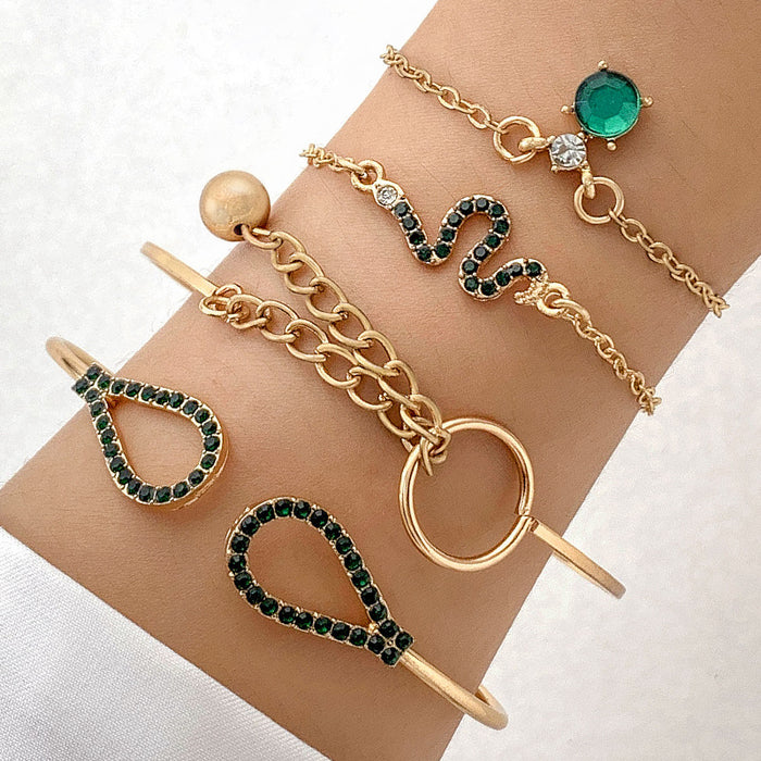 Conjunto de pulseras serpentinas con incrustaciones de diamantes de moda: colección de joyas huecas geométricas