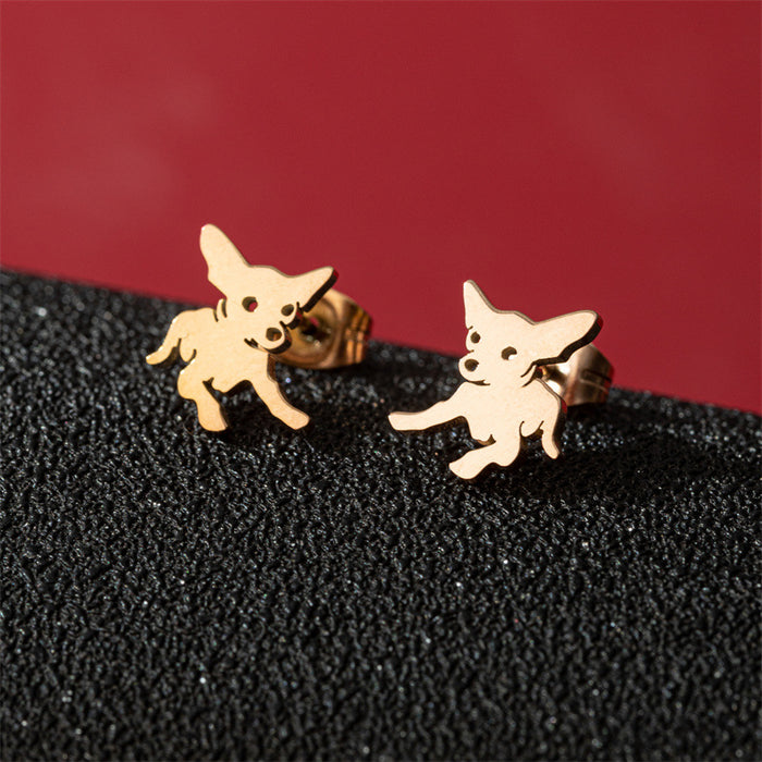 Dog and Cat Stainless Steel Stud Earrings - Cute and Playful Animal Jewelry