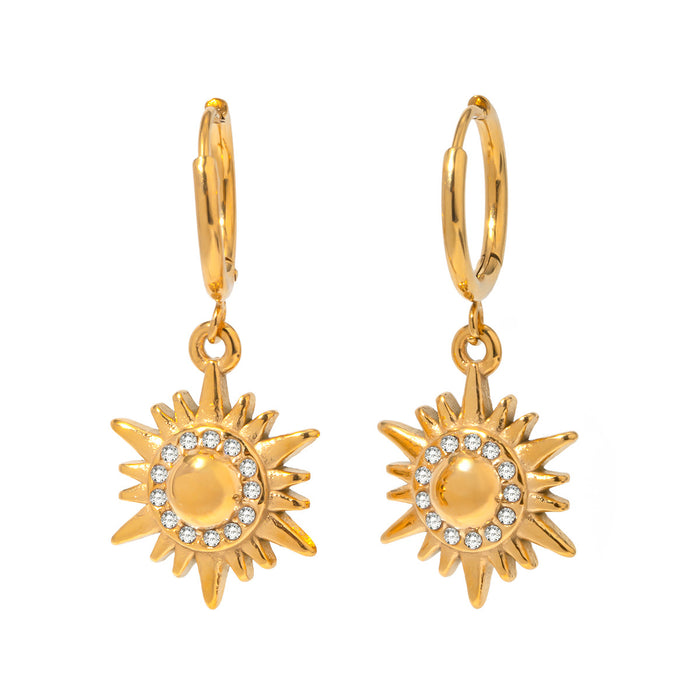 18K Gold Plated Stainless Steel Sun Pendant Earrings - High-End Zircon Jewelry