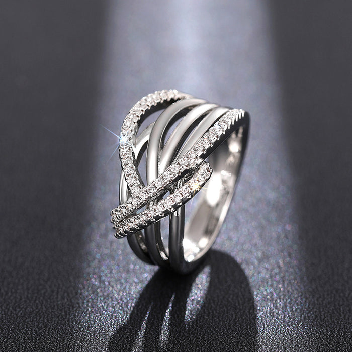 Irregular winding design jewelry light luxury zircon ring