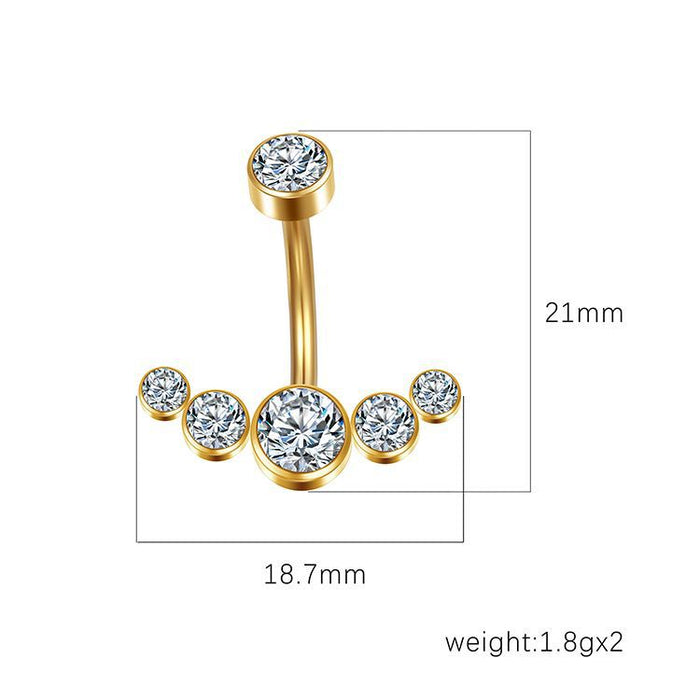 Stainless steel diamond inner tooth belly button ring 5 diamond belly button nail