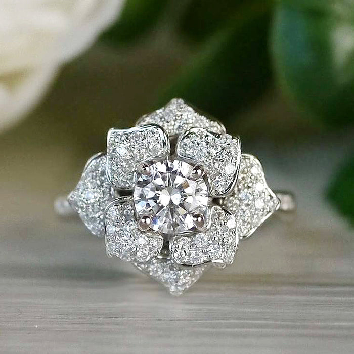 Flower zircon full diamond ring for women, daily all-match light luxury ring