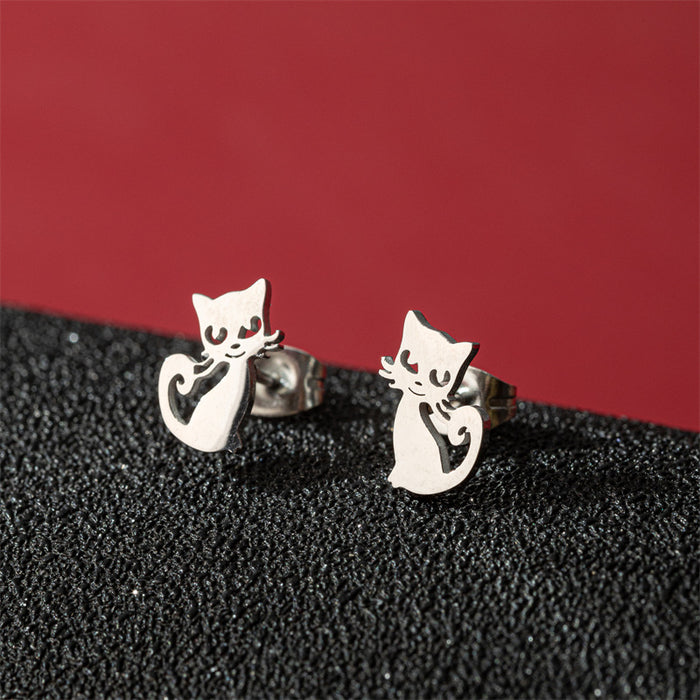 Mini Cat Paw Stainless Steel Stud Earrings - Adorable Pet Jewelry for Animal Lovers