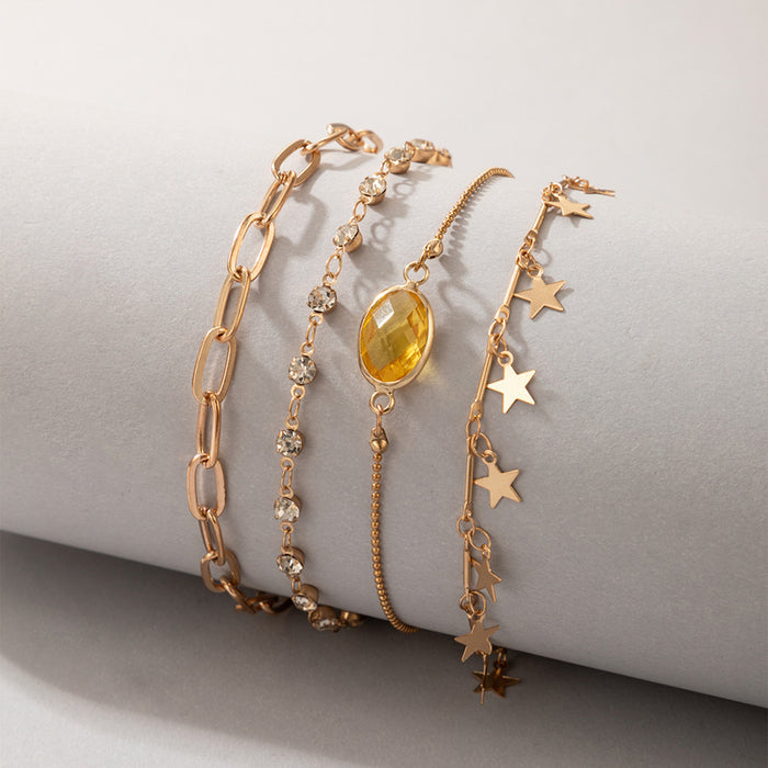 Gemstone and Star Multi-Layer Anklet with Alloy Beads