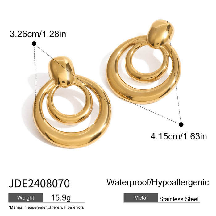 Stainless steel double-layer hollow earrings, simple and antique temperament color matching earrings