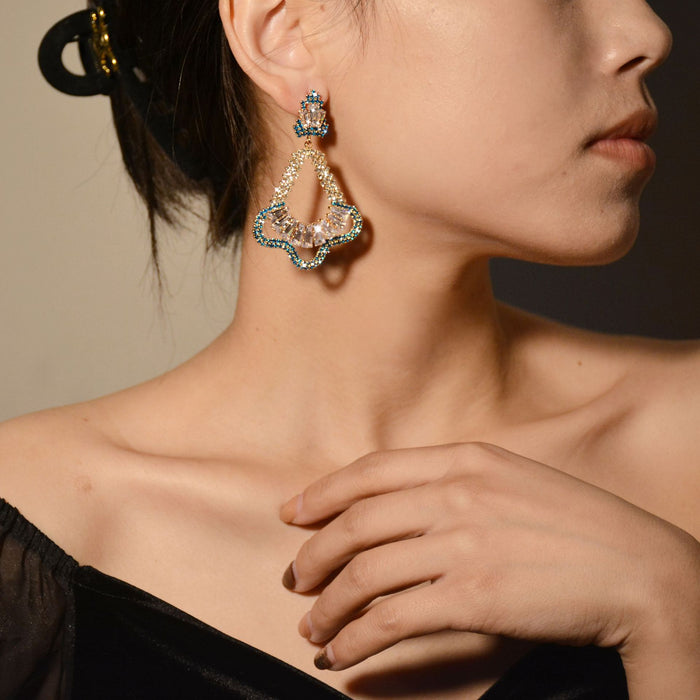 Fan-Shaped Zircon Drop Earrings - Elegant Geometric Dangles for Evening Gowns