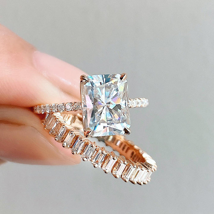 Conjunto de anillo de propuesta de compromiso de moda, anillo exagerado en forma de princesa