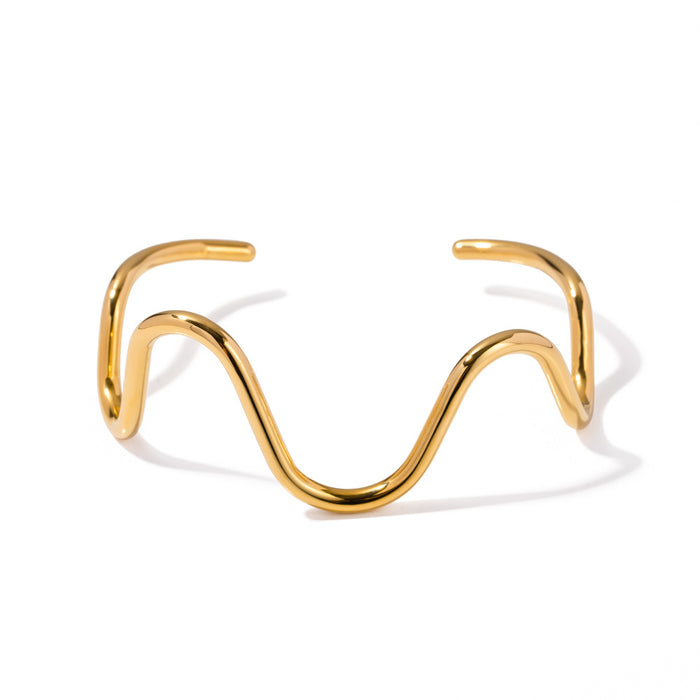 French Style Line Design Open Cuff Bracelet - 18K Gold Plated Titanium Steel Fashion Jewelry