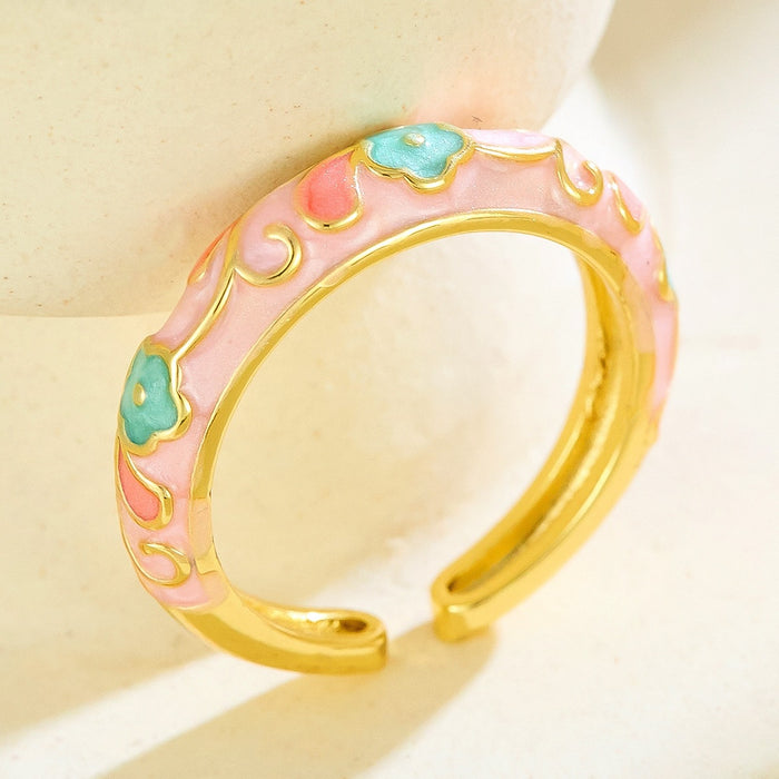 Wholesale enamel colored flower drip glaze open rings
