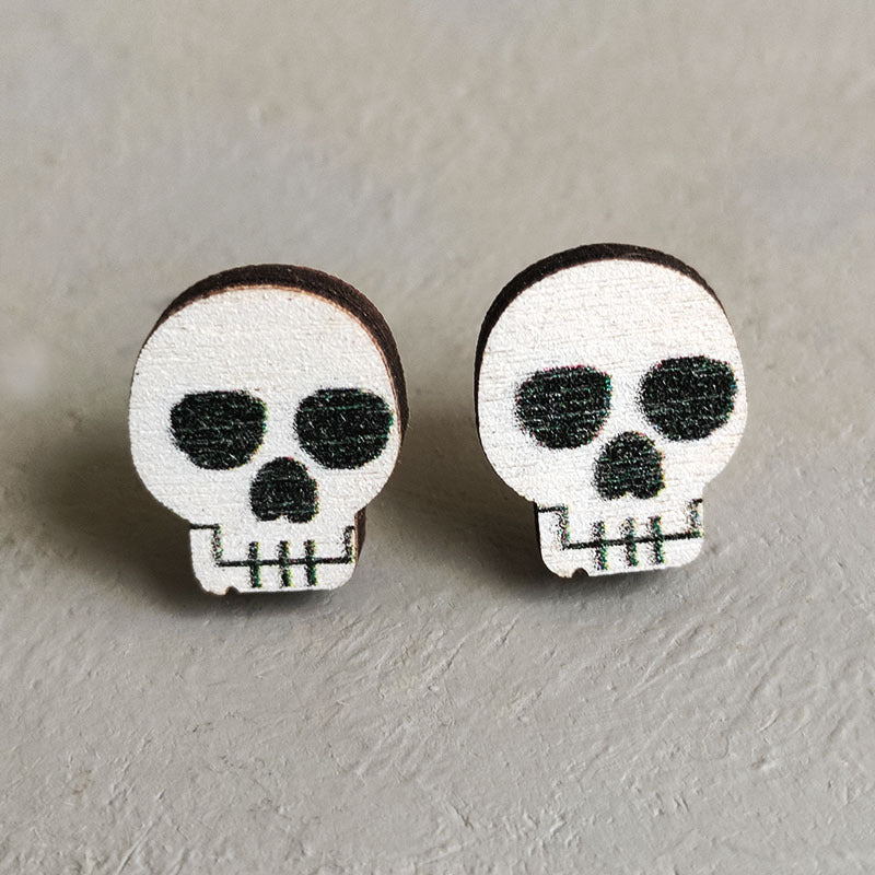 Halloween Ghost Earrings with Pumpkin, Black Cat, Bat, and Skull Designs