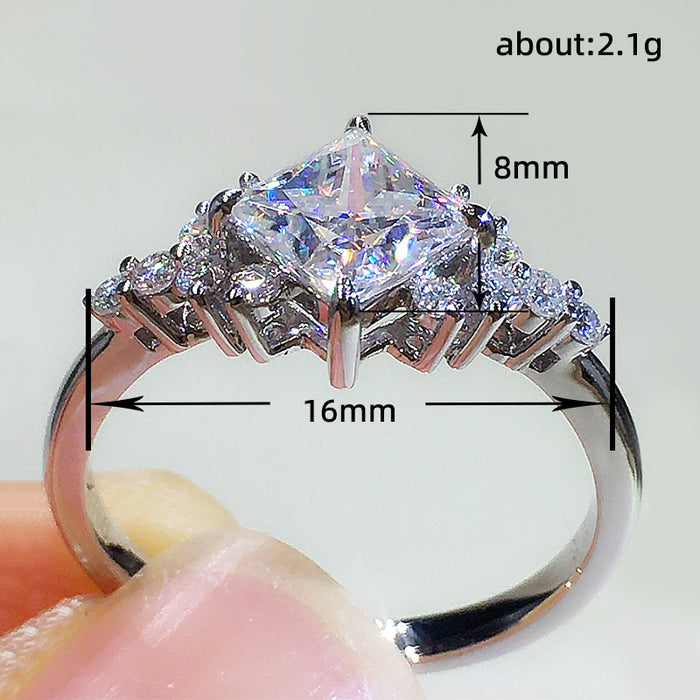 Women's four-claw princess diamond ring with small flower diamond exquisite cluster inlay fashionable wedding confession gift