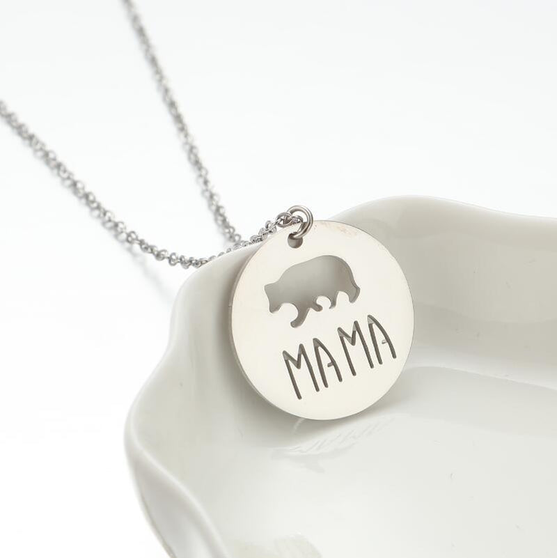 MAMA Mama Bear Pendant Necklace, Stainless Steel Mother's Day Women's All-match Clavicle Chain Wholesale