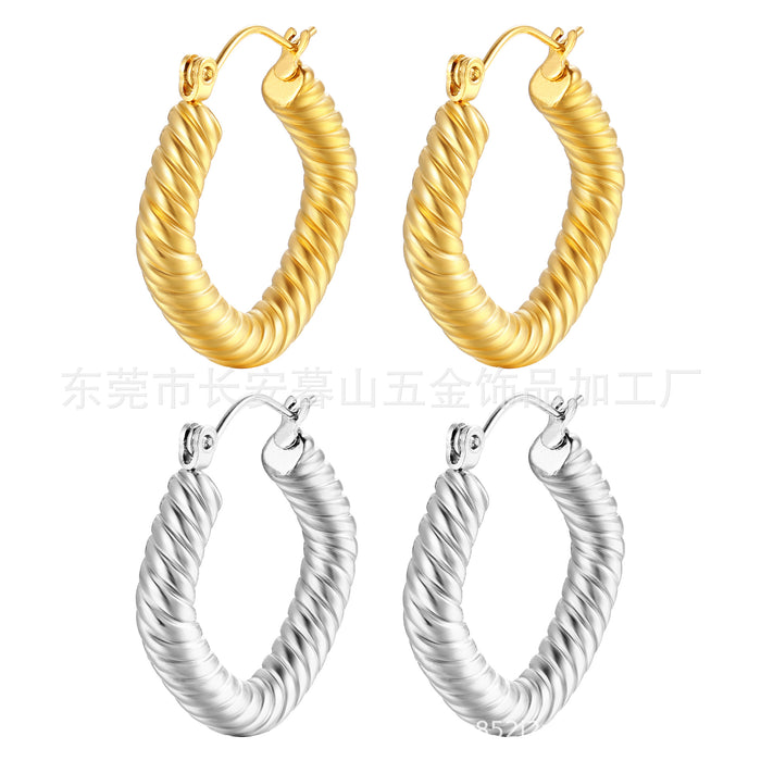 Vintage Cast Wave Wings Stainless Steel 18K Gold Earrings