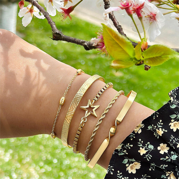 Luxe Gold Plated Bracelet with Star Charm and Braided Design - Five Pieces