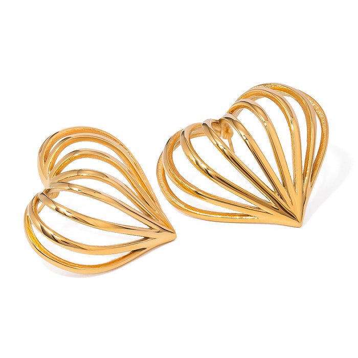 Cross-Border European Stainless Steel Heart Earrings - High-End Gold Titanium Steel Stud Rings