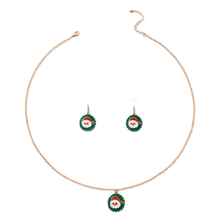 Christmas Santa Claus Pendant Jewelry Set - Geometric Necklace and Earring Set