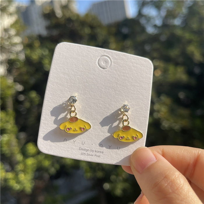 Cartoon earrings | 925 silver needle sweet girl earrings student style earrings