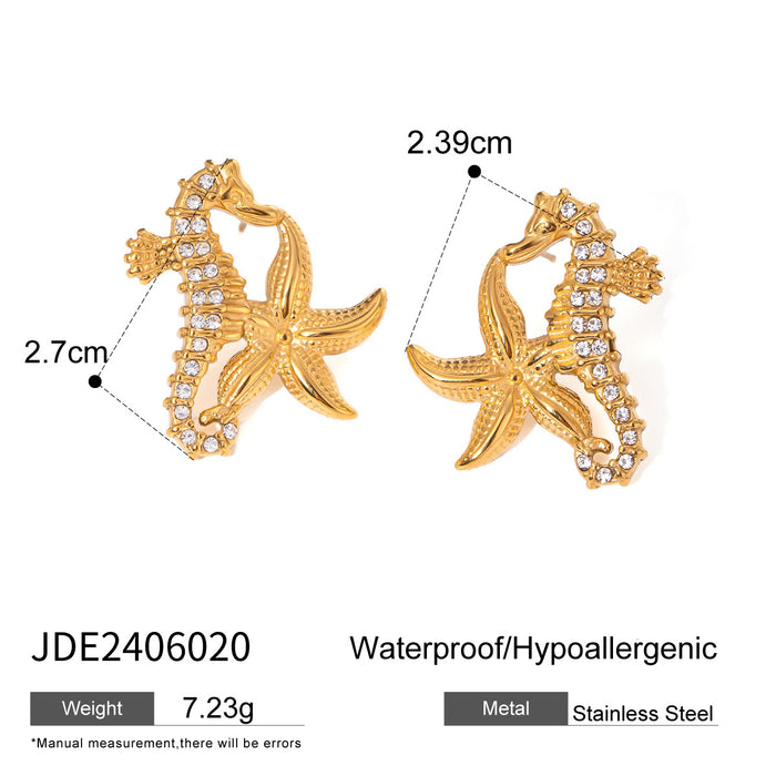 18K Gold Stainless Steel Ocean Star Earrings - High-End Titanium Steel Starfish Jewelry