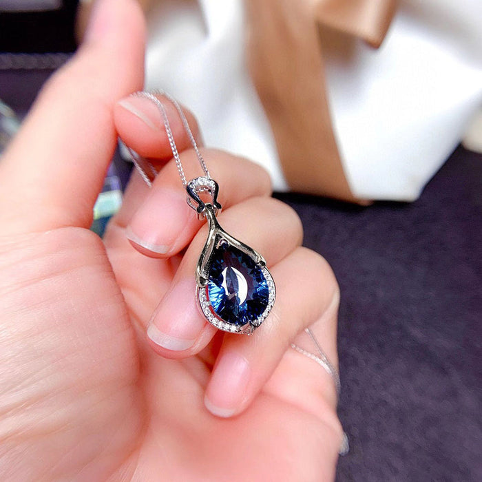 Mermaid tear pendant, sapphire teardrop colored gemstone necklace