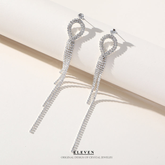 French-Style Long Earrings - Luxury Rhinestone Dangles for a Modern Look