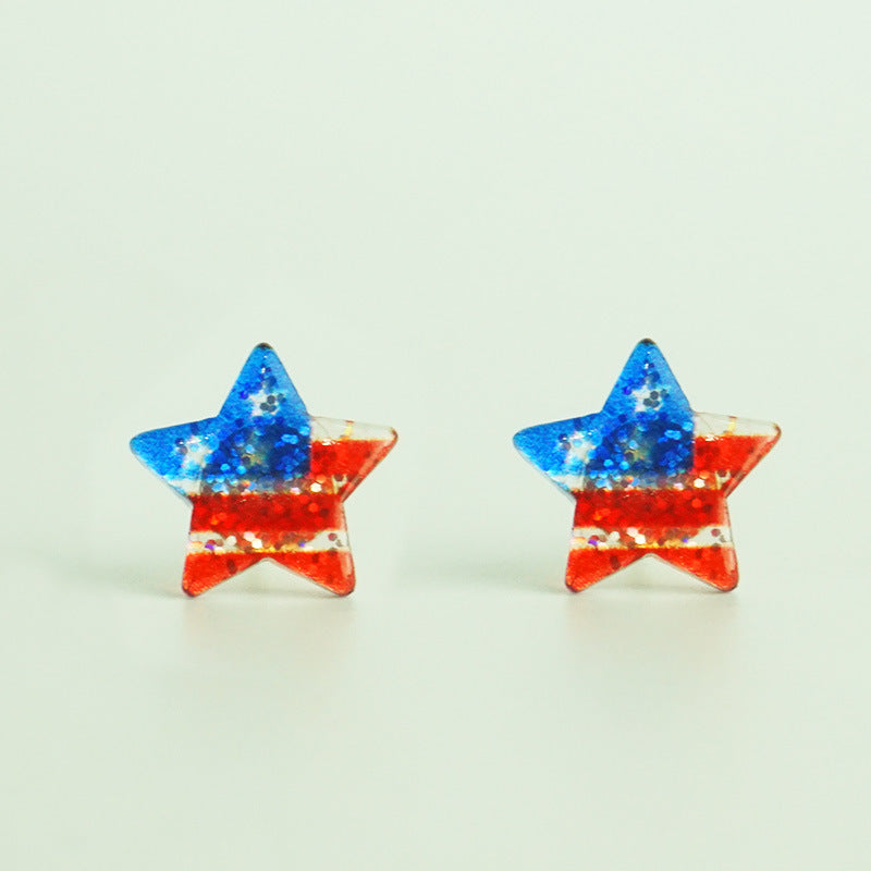 Independence Day Earrings with American Flag, Heart, and Star Designs