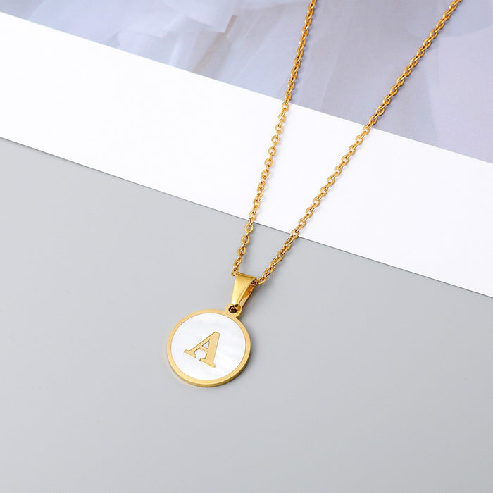 Round shell letter necklace, 18K stainless steel clavicle chain wholesale