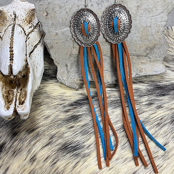 Vintage Ethnic Bohemian Tassel Earrings with Western Patchwork Design