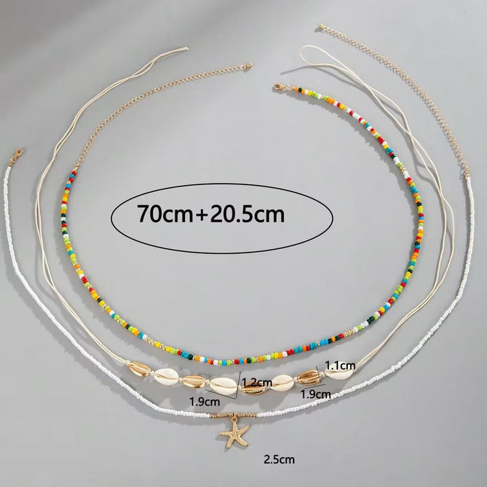 Collar de cintura con cuentas de arroz y conchas estilo playa, conjunto con colgante de estrella de mar