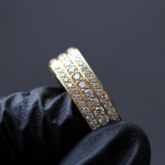 Anillo de diamantes de tres filas con circonitas, anillo de lujo para hombre.