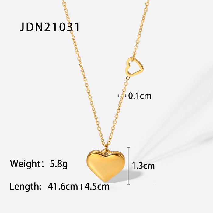 18K Gold-Plated Double Heart Pendant Necklace - Women's Fashion Jewelry