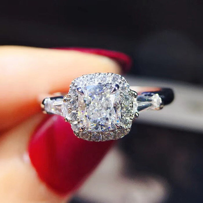 Anillo de boda con incrustaciones de circonita y diamantes cuadrados de princesa de nuevo estilo para mujer