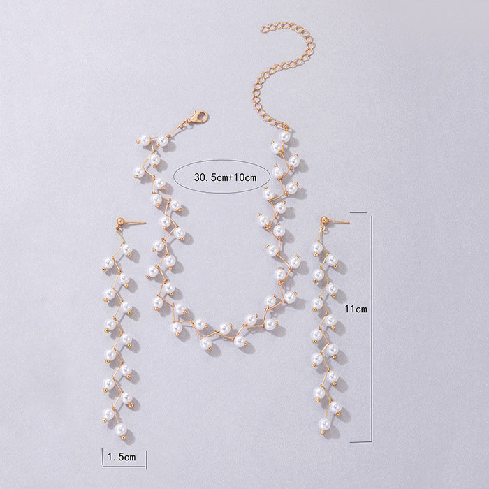 Pearl Tassel Necklace and Earring Set - Luxurious and Fashionable Ensemble