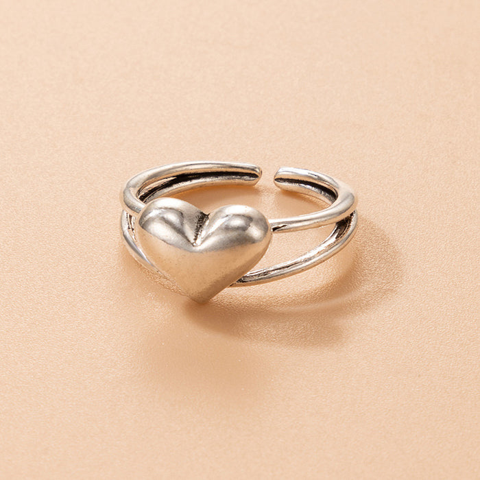 Silver geometric fish mushroom love ring single model