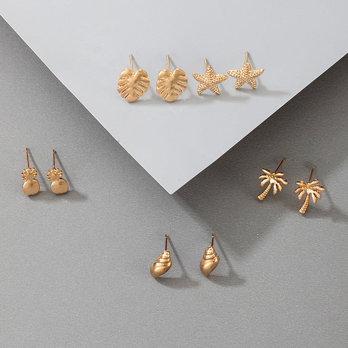 Geometric earrings set leaf conch star pineapple earrings