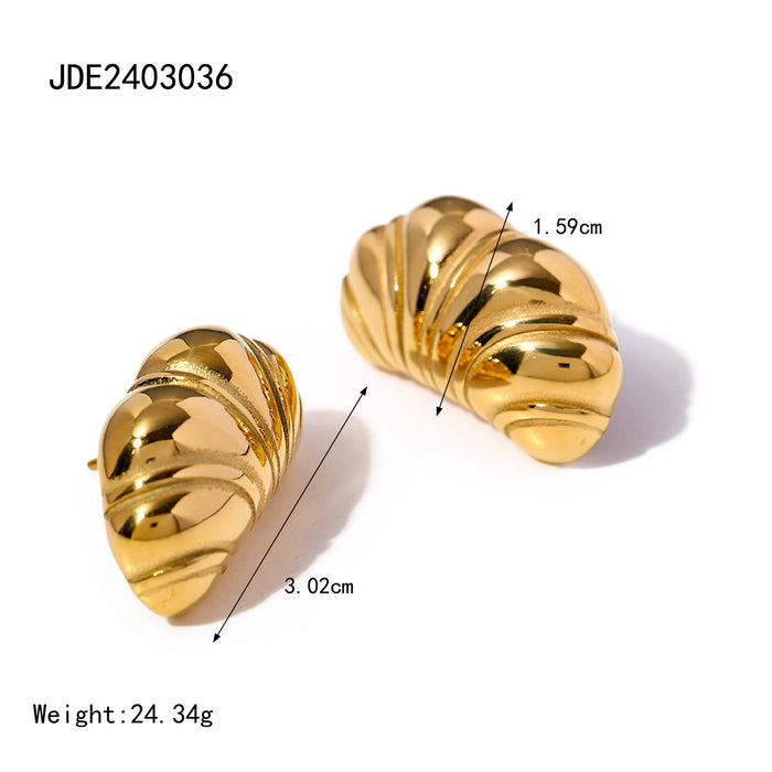 Trending 18K Gold Plated Stainless Steel Puff Pastry Textured Earrings - Titanium Steel Stud Earrings for Women