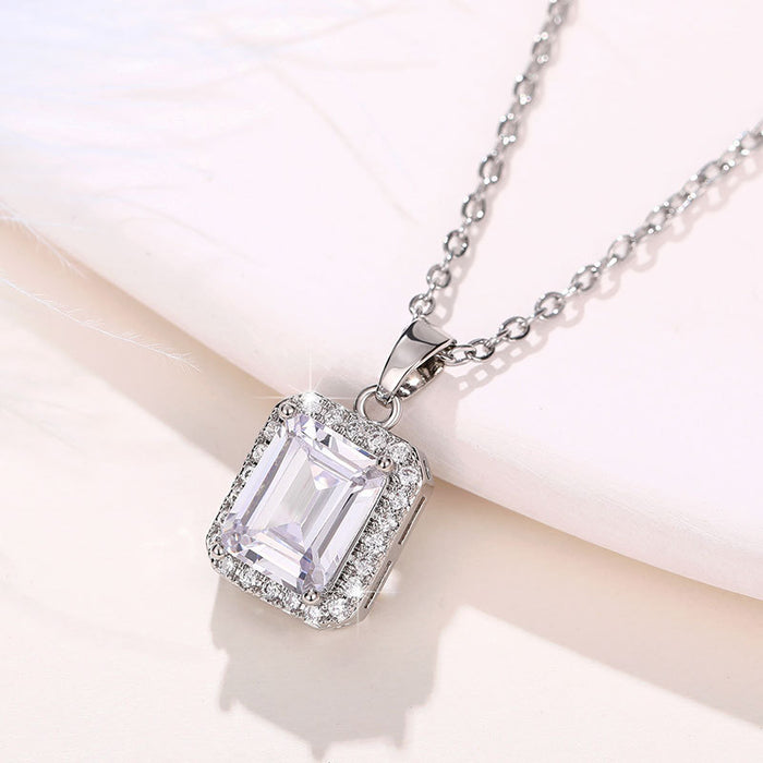 Rectangular crystal cut women's pendant engagement necklace