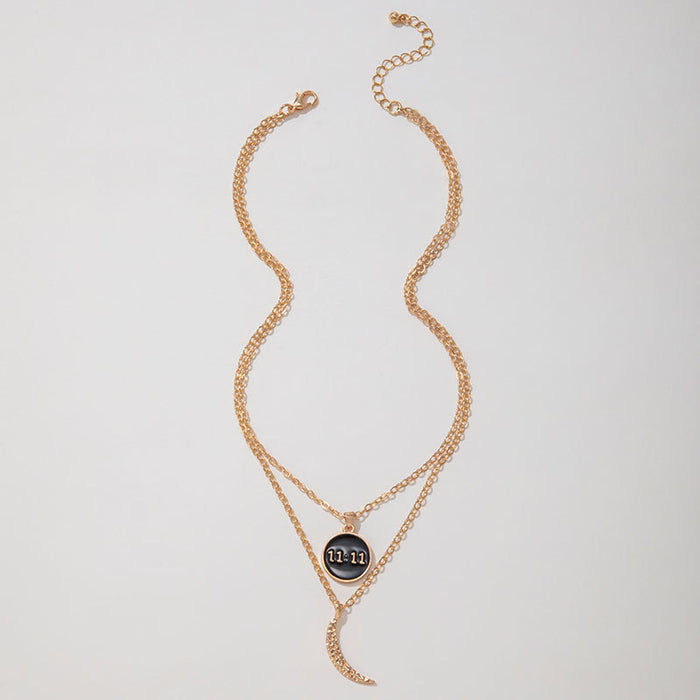 Collar con colgante de luna y disco de doble capa: accesorio minimalista para uso diario