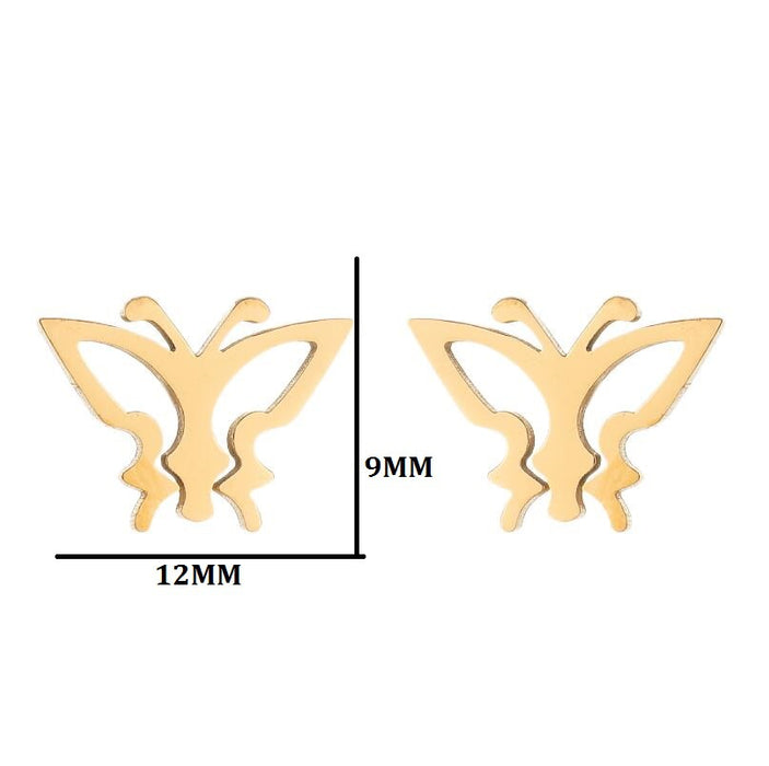 Butterfly earrings, double stainless steel female models small fresh hollow Korean style wings Yiwu small commodity wholesale