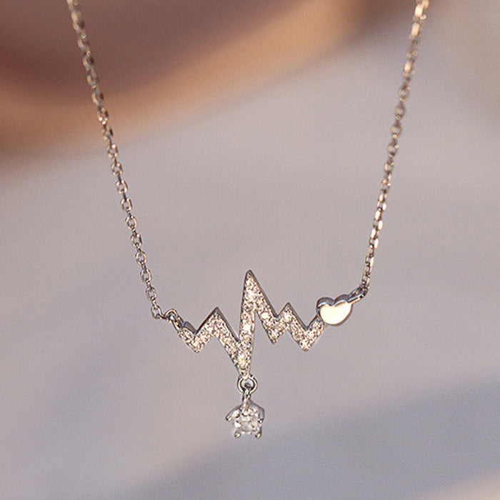 Beating Heart Pendant Necklace ECG Clavicle Chain