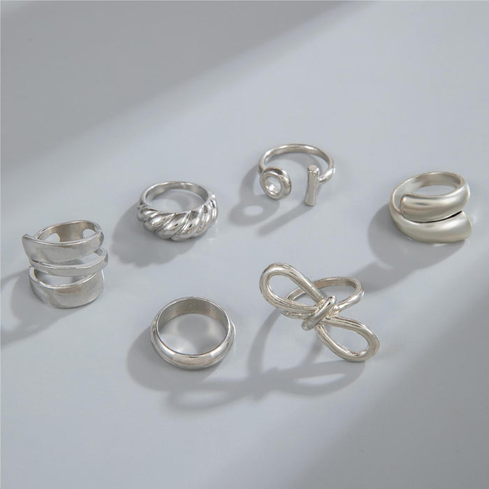 Geometric Irregular Butterfly Ring Set - 6-Piece Vintage Creative Rings