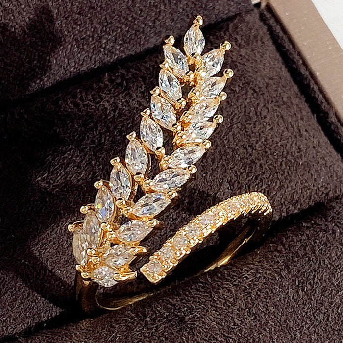 Wheat ear shaped full diamond ring fashionable and creative women's ring